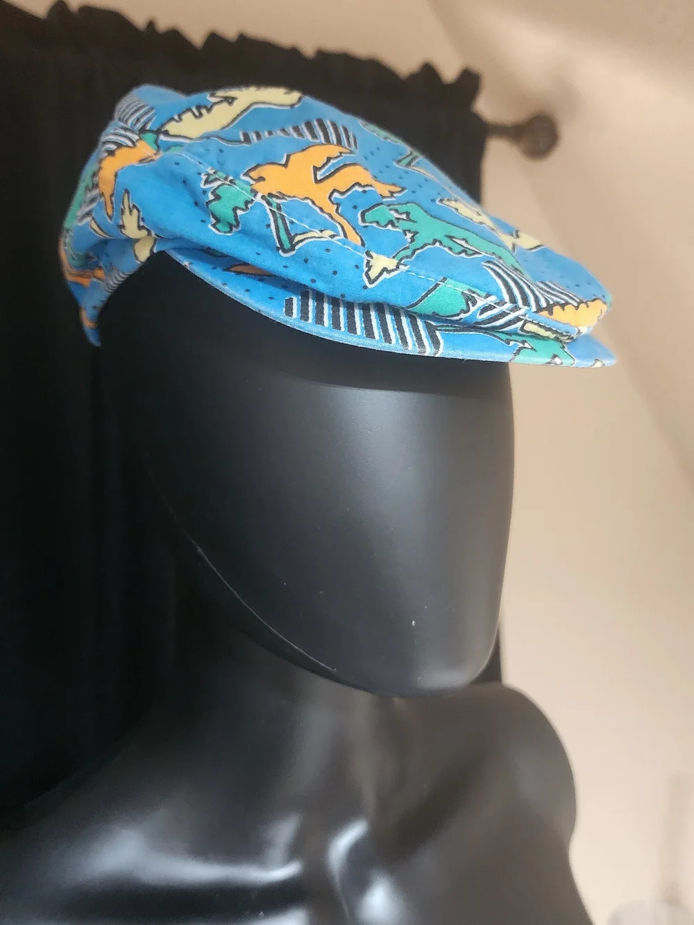 Vintage Tropical Novelty Print Newsboy Cap Blue Island Hat - Picture 4 of 7